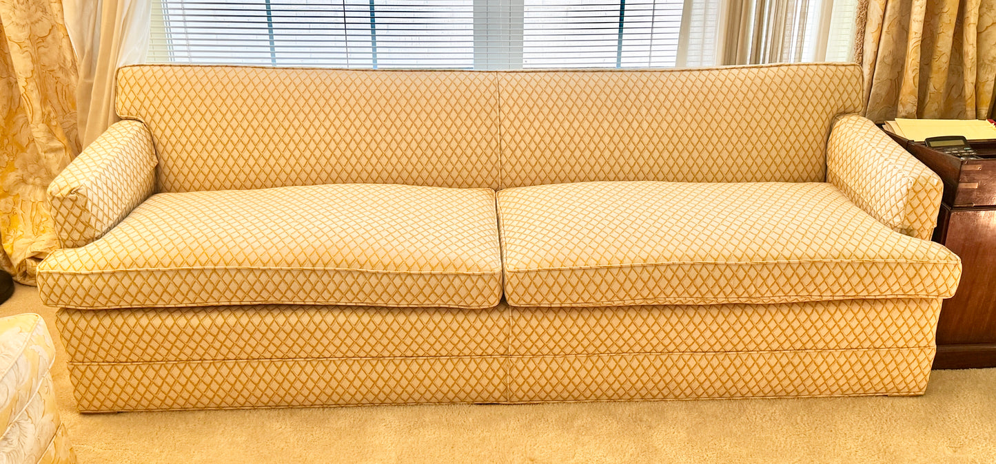 Yellow and White Lattice Style Fabric Sofa