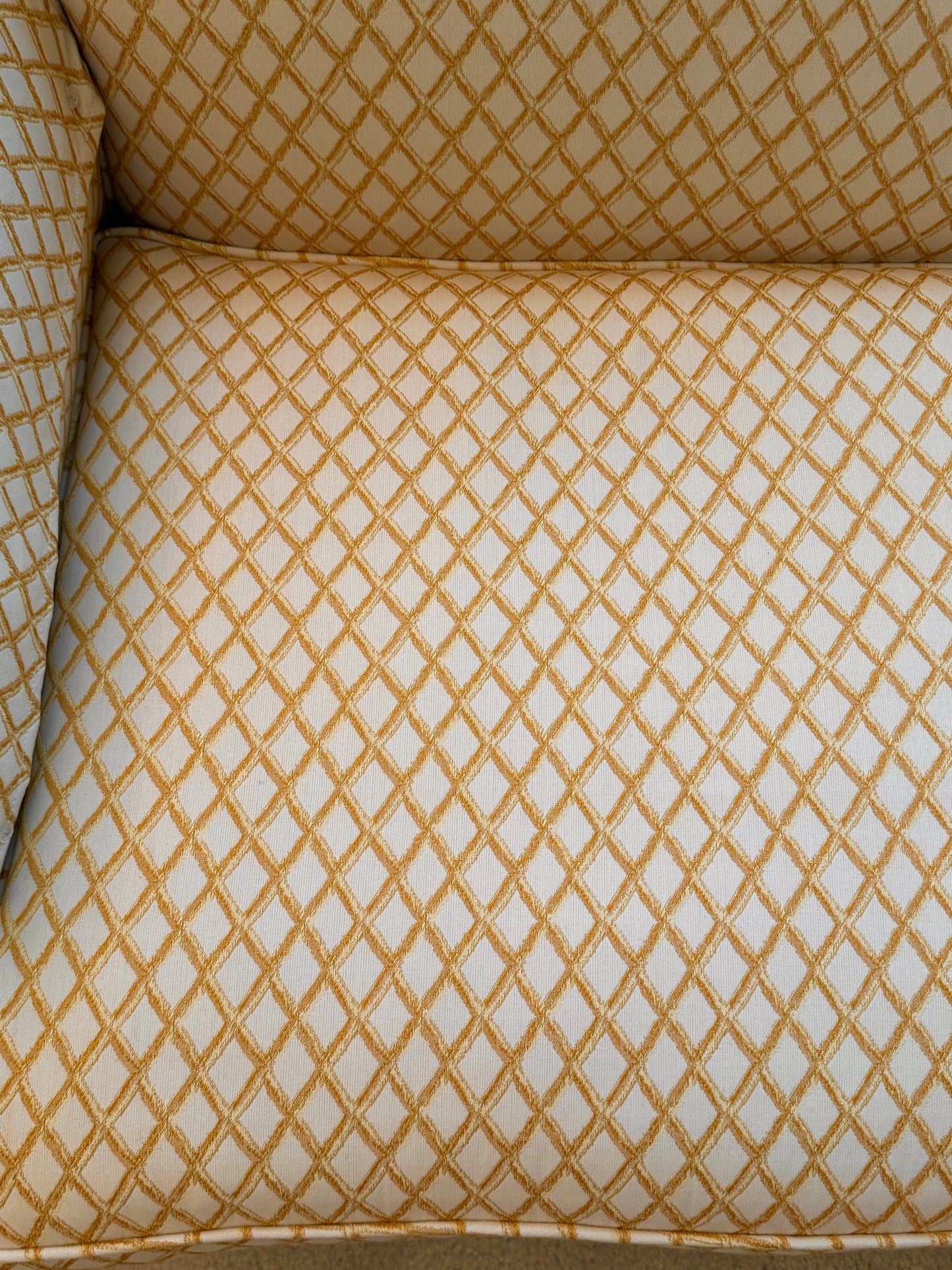 Yellow and White Lattice Style Fabric Sofa