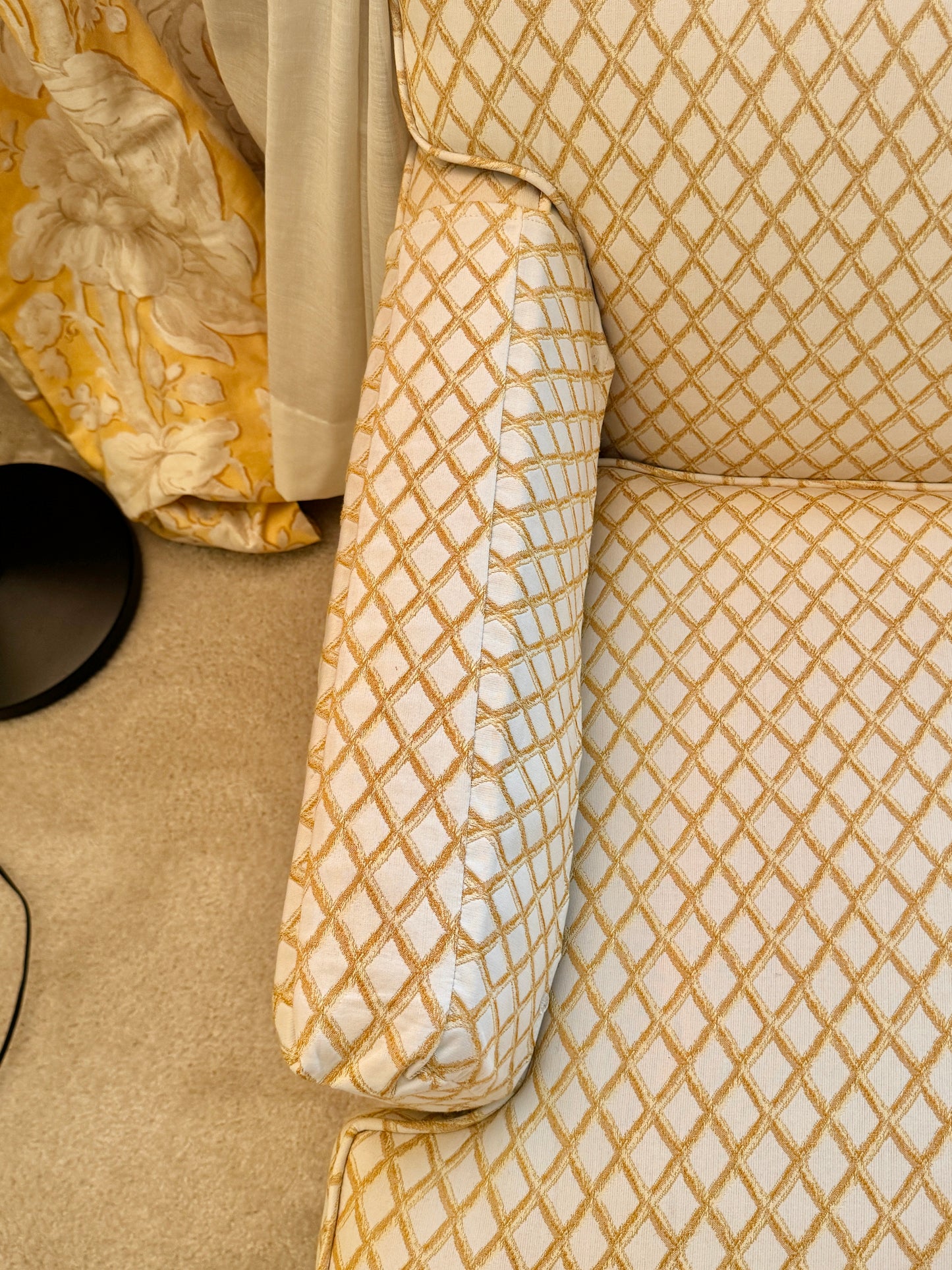 Yellow and White Lattice Style Fabric Sofa