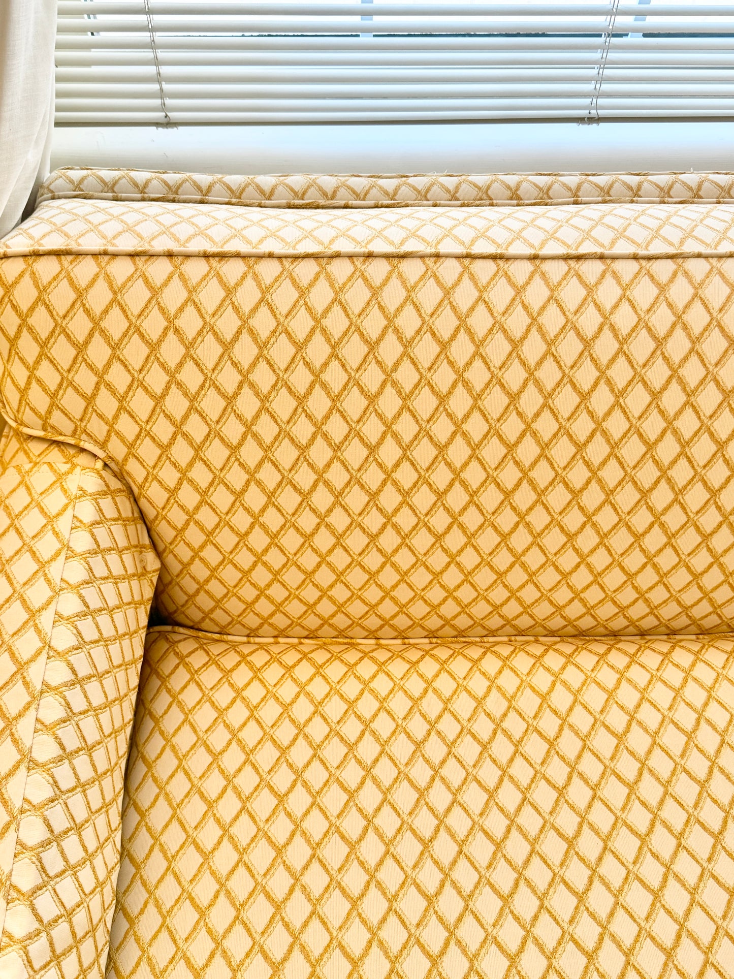 Yellow and White Lattice Style Fabric Sofa