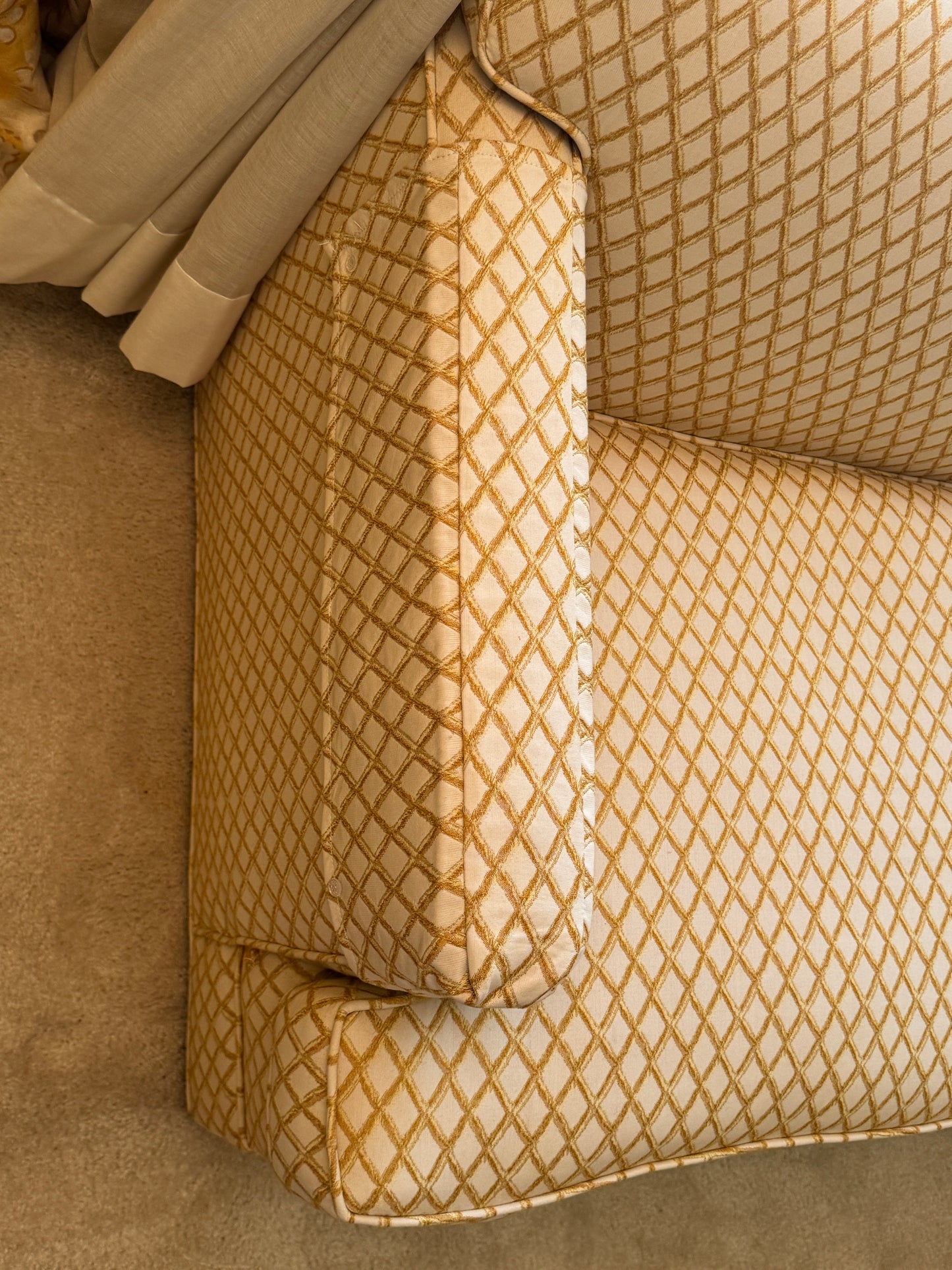 Yellow and White Lattice Style Fabric Sofa