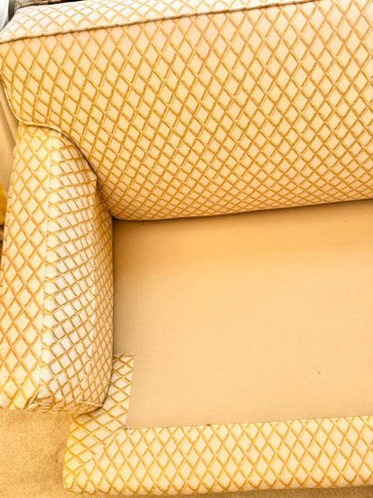 Yellow and White Lattice Style Fabric Sofa