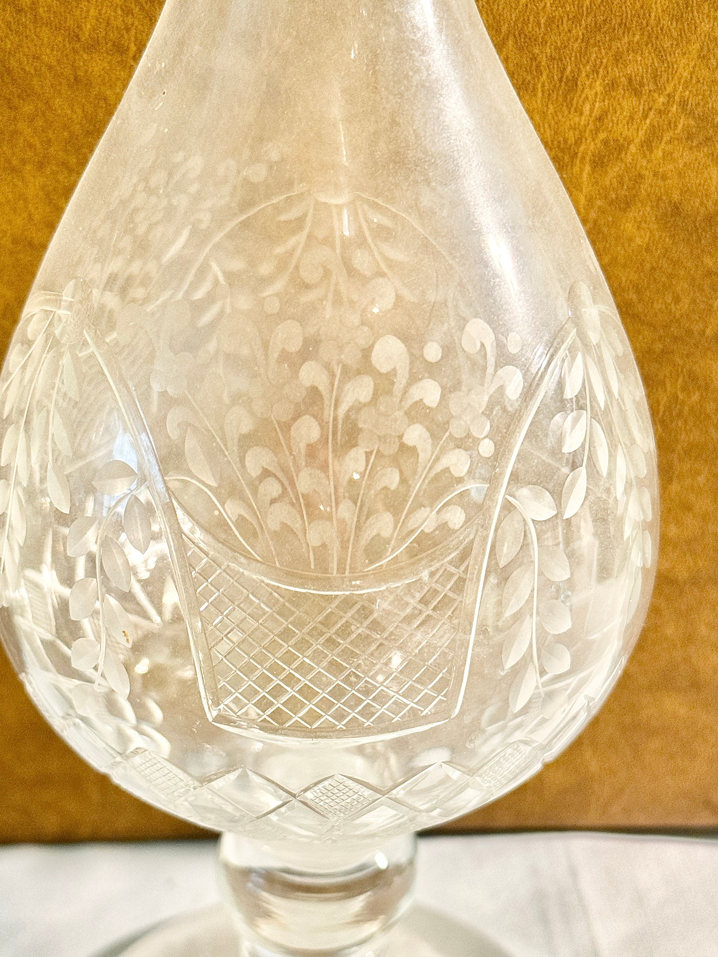 Etched Basket and Floral Decanter