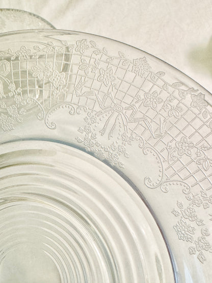 Etched bowl with plate and 3 glass spoons