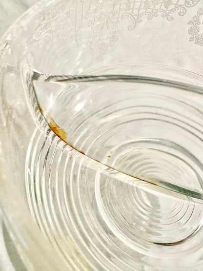 Etched bowl with plate and 3 glass spoons