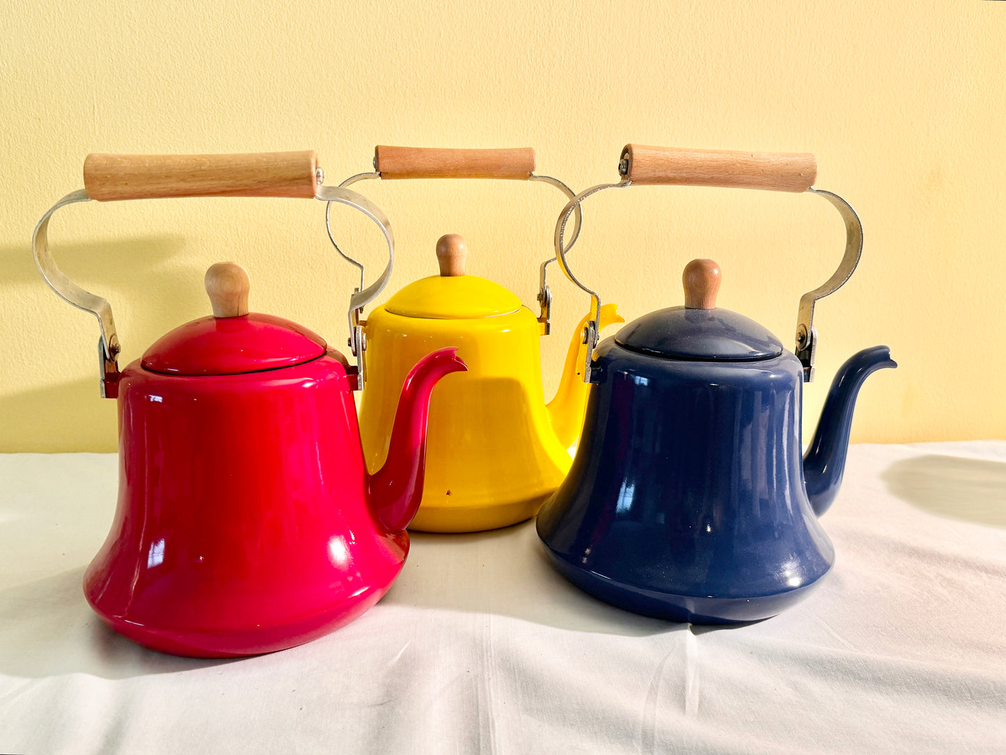 Set of 3 Enamel Teapots