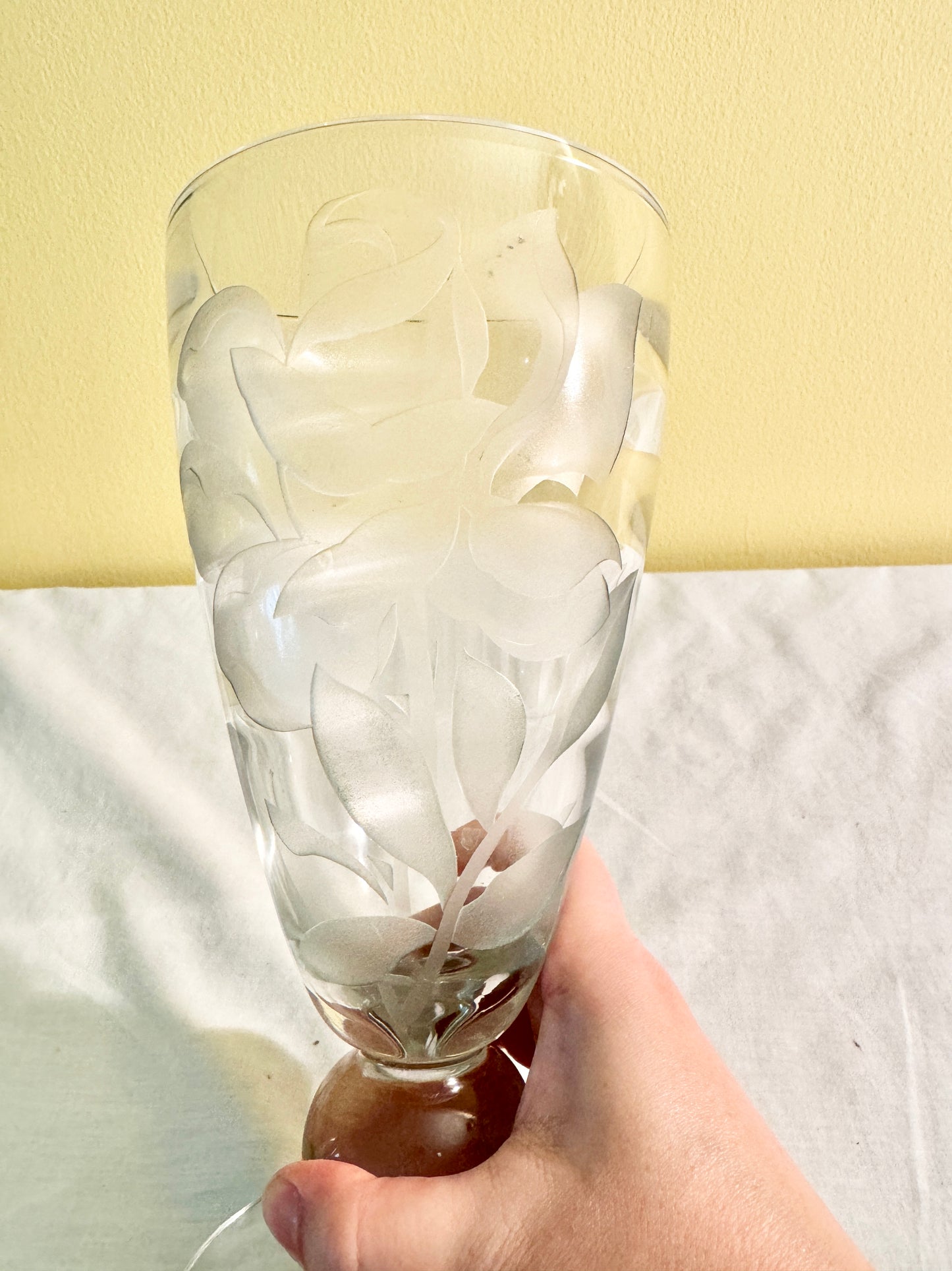 Signed Etched Rose Vase