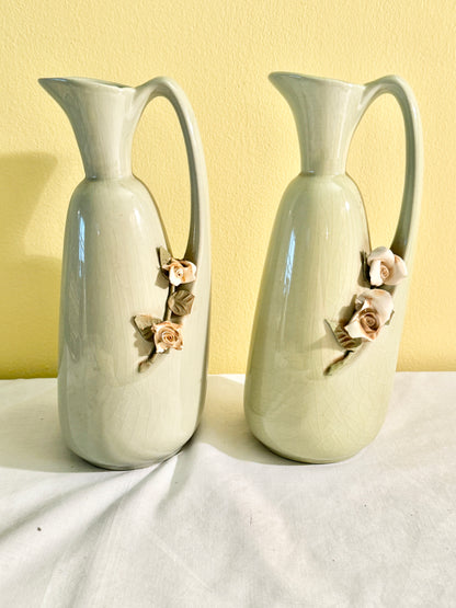 Pair of Green Pitcher Vases