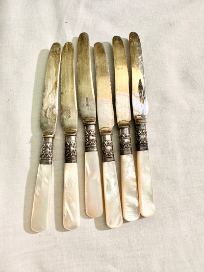 Set of 6 Small Mother of Pearl Handled Knives