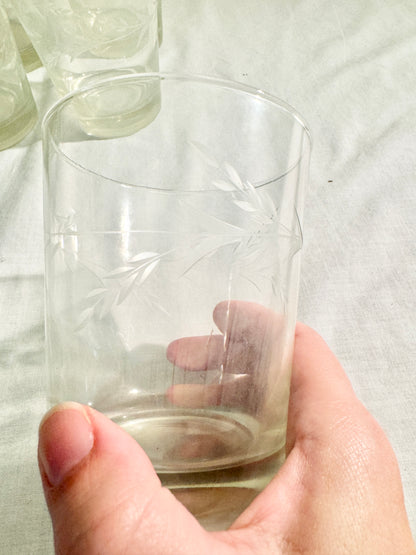 Set of 11 Etched Low Ball Glasses