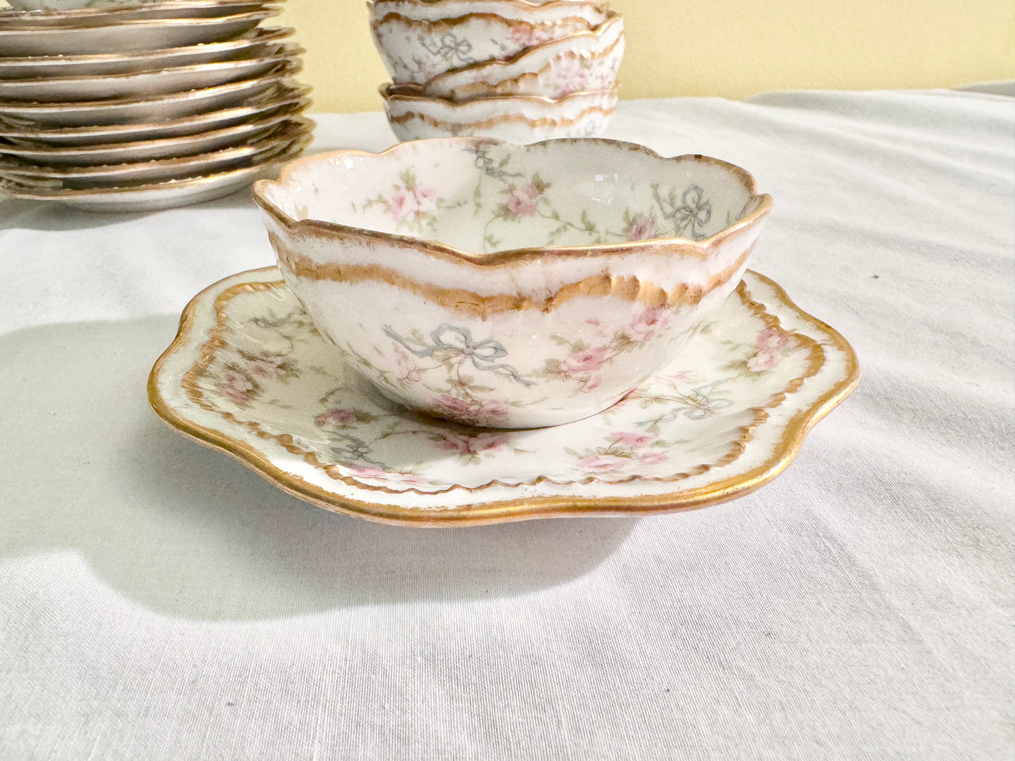 Set of 21 Theodore Haviland Limoge for E Offner Teacups and Saucers