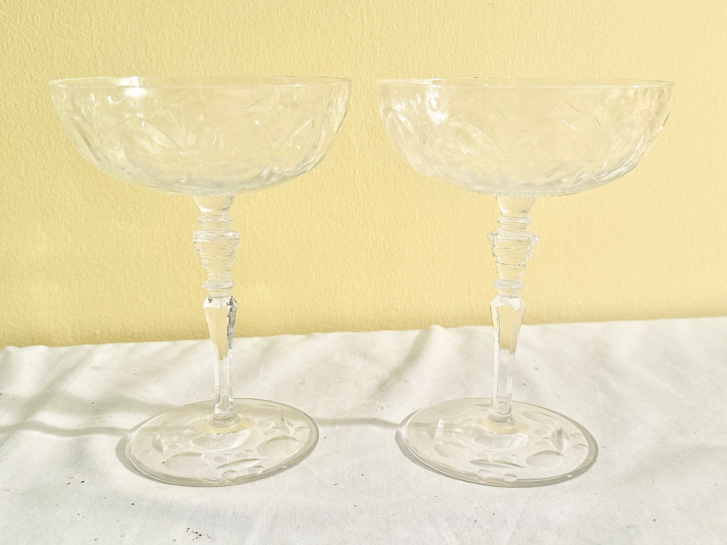 Pair of Antique Etched Glasses