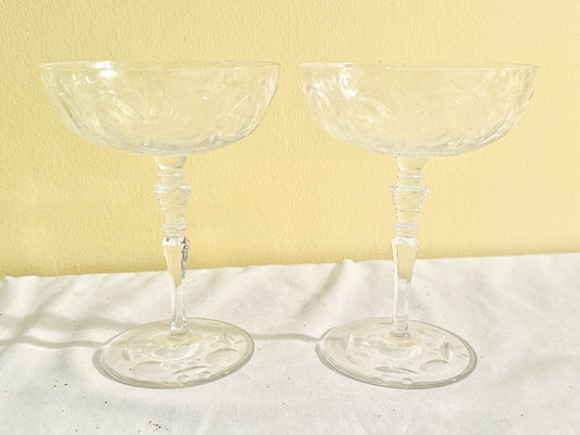 Pair of Antique Etched Glasses